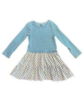 Tea Collection Girls Blue Stripe & Pink Pattern Twirl Dress Size 6 💙✨